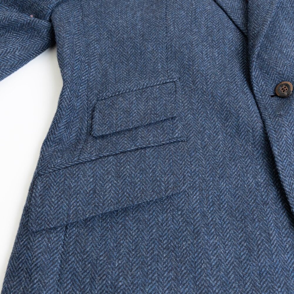 Cordings London Herringbone Tweed Blazer 44R Navy 100% Wool Jacket - Picture 6 of 15